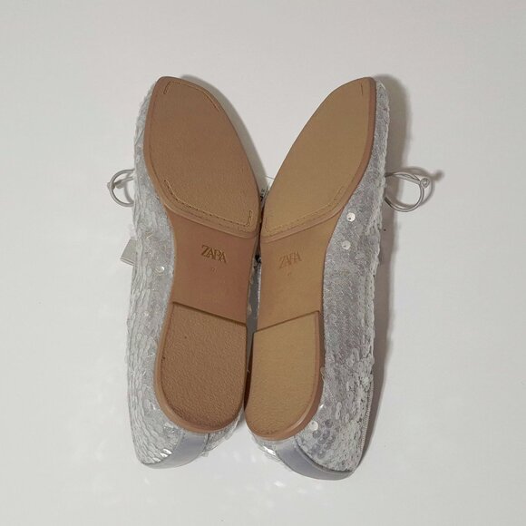 NWT Zara silver sequin ballerina flats with elastic strap and bow detail, 6.5 - Picture 13 of 13